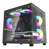 Imagem da oferta Gabinete Gamer Aigo Luna A275 Preto Mini-Tower com Lateral de Vidro e 3 Fans Rainbow