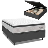 Imagem da oferta Cama Box Baú Colchão Casal Molas Ensacadas City Pillow Top 138x188x64cm Branco Cinza Hellen - Suporta até 110kg por