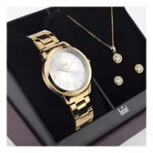 Imagem da oferta Kit de Relógio Feminino Dumont Dourado com Semijoia Aço e 38 mm
