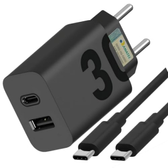 Imagem da oferta Carregador Turbo 30W Porta Dupla (USB-A + USB-C) + Cabo Ultra Rápido de 1M Premium Compatível com Todos Dispositivos Android, iPhone 1516, Samsung G