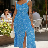 Imagem da oferta Vestido Midi Floral Com Fenda Lateral E Bojo Tendência