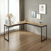 Imagem da oferta Mesa Em L Industrial Escrivaninha De Canto Nórdico Vintage Ferro E Madeira Laminado Com Preto E-led Meslmagn E-led Brasil 150x74x45
