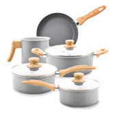 Imagem da oferta Jogo De Panelas Cerâmica Antiaderente Indução Tampa De Vidro Cinza