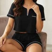Imagem da oferta Pijama Feminino Cropped Com Vivo Conjunto De Dormir