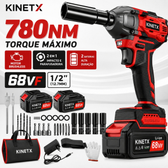 Imagem da oferta 780NM Chave de Impacto A Baterias Brushless Parafusadeira E Furadeira Elétrica+ 2 Baterias + Kit Completo KINETX