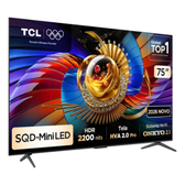 Imagem da oferta Tcl Top Premium 4k Sqd-mini Led Tv 75 Q7d Pro Google Tv Até 100% Bt.2020 144 Hz E 2.000 Nits
