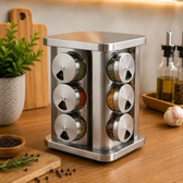 Imagem da oferta Porta Tempero Condimentos Giratório 12 Potes Vidro Inox