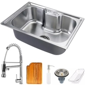 Imagem da oferta Cuba Para Cozinha Gourmet Pia Aço Inox Com Acessórios E Tábua De Corte Nawa 50Cm + Torneira Gourmet Munim Pingoo.cas