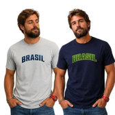Imagem da oferta Kit 2 Camisetas Estampada Brasil Masculina Algodão Dtf Camisa Premium - Tam G