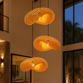 Imagem da oferta Kit 3 Luminárias Pendente Rústico Bambu Design Orgânico Teto 127220v Palha