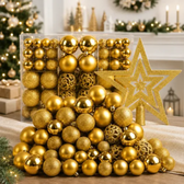 Imagem da oferta Kit 100 Bola + Brinde Estrela Enfeite Árvore Natal Decoração Dourado