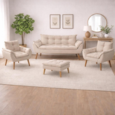 Imagem da oferta Kit 02 Poltronas + Sofá 2 lugares com Puff Opala Balaqui