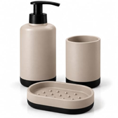 Imagem da oferta Kit Banheiro 3 Peças Dispenser Bege