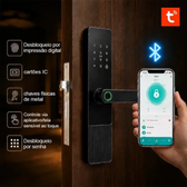 Imagem da oferta Fechadura Eletrônica Digital Com Biometria,Tuya App Bluetooth, Senha, Cartão IC,Chave Touch Anti-espião Inteligente Preta Para Porta (casaapartamen