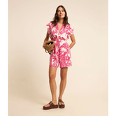 Imagem da oferta Macaquinho Sem Manga em Viscolinho com Folhagens Estampadas Tam PP