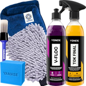 Imagem da oferta Kit V-Floc Shampoo Neutro Super Concentrado Automotivo + Cera Liquida Protetora Tok Final Vonixx Luva Pano Microfibra