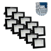 Imagem da oferta Kit 10 Refletor Led 100w Holofote Prova Dágua Frio Carcaça Preto Luz Branco-frio