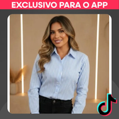 Imagem da oferta Camisa Feminina Crepinho Listrado Manga Longa Abotoamento Frontal