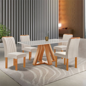 Imagem da oferta Conjunto Mesa de Jantar 4 Cadeiras Tampo de Vidro Kyra 120CMX90CM Arizona