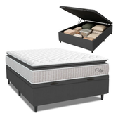 Imagem da oferta Cama Box Baú Colchão Casal Molas Ensacadas City Pillow Top 138x188x64cm Branco e Cinza Hellen Suporta até 110kg por Pessoa