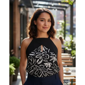 Imagem da oferta Blusa Feminina Viscose Preta Estampa Floral