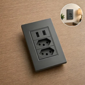 Imagem da oferta Tomada Dupla Usb Eletro Mex Espelho Parede Universal Duas portas USB 4x2 ABS 10A Embutir Preto fosco