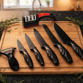 Imagem da oferta Kit Jogo De Facas 7 Peças Cozinha Aço Inox Corte Afiado Amolador Churrasco Sólar