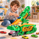 Imagem da oferta Dinossauro Brinquedo 2 Em 1 Com Pista De Carrinho Dupla Caminhão Dinossauro Com 4 Carrinhos Pista De Corrida E Porta Carrinhos Infantil