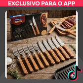 Imagem da oferta Jogo de Talheres para Churrasco Tramontina Dynamic Aço Inox Cabo Madeira Natural 12 Peças Original com Nota Fiscal