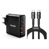 Imagem da oferta Kit Carregador Turbo Essager 100w Gan + Cabo Usb-c 100w 2m Preto