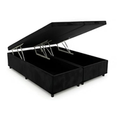 Imagem da oferta Cama Box Baú Queen Bipartido 79, Blindado, Pistão á Gás, Pés de Madeira (Suede, Preto)