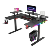 Imagem da oferta Mesa Gamer Escrivaninha Porta-copos Formato U Com Leds Rgb Preto