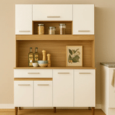 Imagem da oferta Armário de Cozinha Nicioli Magazin 120 Freijó Off White 7 Portas 1 Gaveta Kit Cozinha Completa MDP