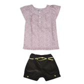 Imagem da oferta Conjunto Infantil Feminino Blusa Tricoline e Shorts de Veludo - Klin