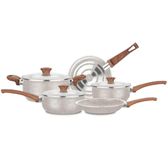 Imagem da oferta Conjunto de Panelas Vanilla Cerâmica 5 Peças – Antiaderente Cerâmico | 18cm, 20cm, Caçarola 22cm, Frigideiras 22cm e 24cm | Tampas de Vidro, Cab