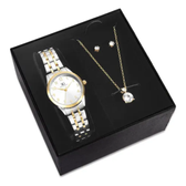 Imagem da oferta Kit Relógio Colar E Brincos Ponto De Luz Dourado E Prateado Feminino Luxo Saint Germain 28mm