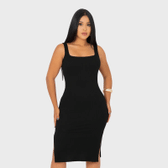 Imagem da oferta Vestido Midi Canelado Premium C Alça E Fendas Casual Básico