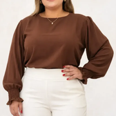 Imagem da oferta Blusa Feminina Manga Longa Plus Size Alfaiataria Elegante