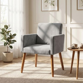 Imagem da oferta Poltrona Estofada Decor Para Sala De Espera Tecido Suede Macia Pés De Madeira Moblan Decor (cinza)