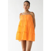 Imagem da oferta Vestido Feminino FARM Babados Camadas Alças Finas Laranja