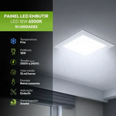 Imagem da oferta Kit 10 Painel led Plafon Embutir 18w 6500k Branco Frio 12cm 110v220v Bivolt Quadrado Branco Cod:399211371 Easy By Avant
