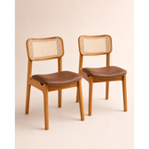 Imagem da oferta Kit 2 Cadeiras Sala De Jantar Madeira Maciça Couro Courino Couro Ecológico Amêndoa Caramelo