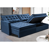 Imagem da oferta Sofá Retrátil Baú 2,00m Cama Suede Azul
