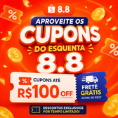 Imagem da oferta CUPONS ESQUENTA 8.8 SHOPEE: Resgate até R$ 100 OFF e Frete Grátis na Central de Cupons!