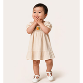 Imagem da oferta Vestido Bebê Evasê Bordado Floral com Calcinha Bege