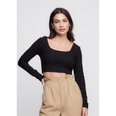 Imagem da oferta Top Cropped Manga Longa Decote Quadrado - Preto