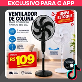Imagem da oferta Ventilador de Coluna 127V 100W 3 Velocidades com Timer e Oscilação 138cm 6 Pás Ofer...