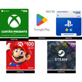 Imagem da oferta Gift Card Playstation, Xbox, Nintendo, Steam e Google Play com 20% OFF com Cupom