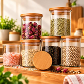 Imagem da oferta Kit 6 Potes Vidro Hermético com Tampa Bambu