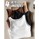 Imagem da oferta Kit 4 Blusas Regata Feminina Suplex Tshirt Básica Casual Preto + Branco + Marrom + Nude Liso Ggg (40-42)